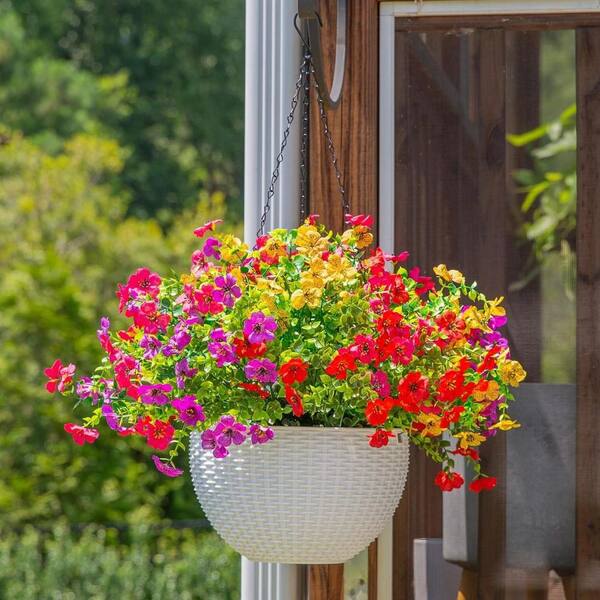 19 in. H Colorful Daisy Artificial Plant Hanging Basket HPC6HHYL5J