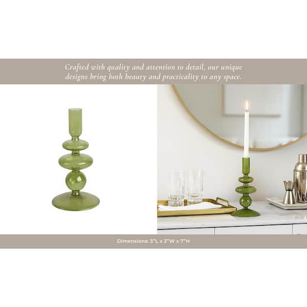 Liv & Skye Olive Green 7 in. Vintage Glass Taper Candle Holder