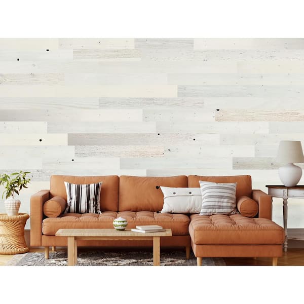 Timberchic 1/8 in. x 5 in. x 12-42 in. Peel and Stick White Wooden Decorative Wall Paneling (40 sq. ft./Box)