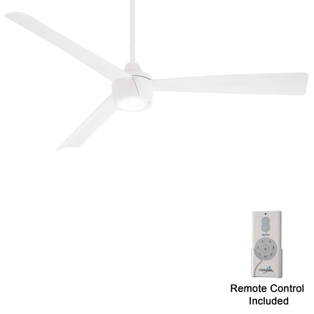 MINKA-AIRE Skinnie 56 in. LED Indoor/Outdoor Flat White Ceiling Fan with Light and Remote Control