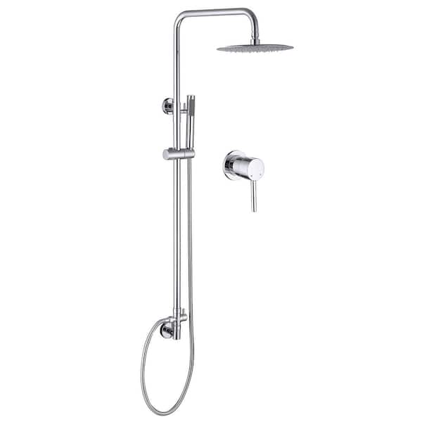 AIMADI Single Handle 1-Spray Wall Mount Shower Faucet 2.9 GPM with Ceramic Disc Valves Exposed Shower System in Polished Chrome