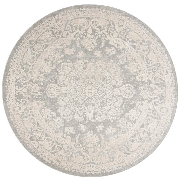 SAFAVIEH Reflection Light Gray/Cream 7 ft. x 7 ft. Round Border Floral Area Rug