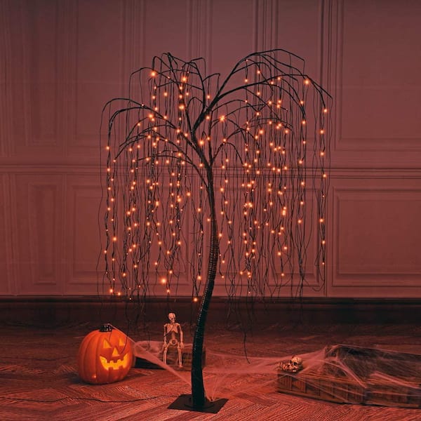 Lightshare 7 ft. Orange Pre-Lit LED Halloween Tree Artificial Christmas ...