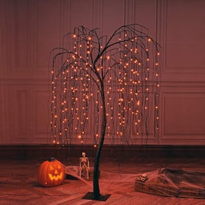 7 ft. Orange Pre-Lit LED Halloween Tree Artificial Christmas Tree with Spiders and 256 LED Lights