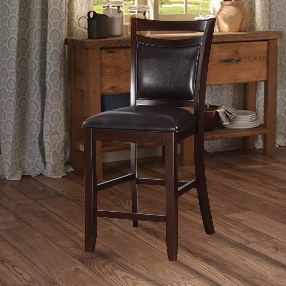 High Black Faux Leather Upholstered Side Chair with Wood Frame