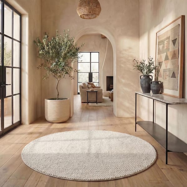 Natura 6 ft. x 6 ft. Ivory Solid Round Rug