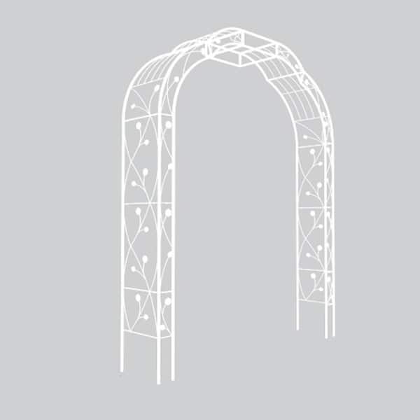 Outdoor 98.4 in. x 74.4 in. Metal Garden Arch Garden Arbor Trellis Climbing Plants Support Rose in Cream White