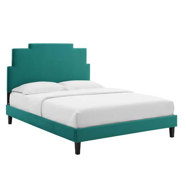 MODWAY Lindsey Teal Performance Velvet Twin Platform Bed