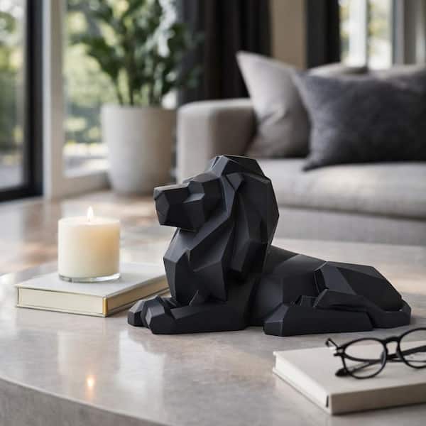 Liv & Skye Black 13 in. x 8 in. Resin Laying Lion Figurine 16290