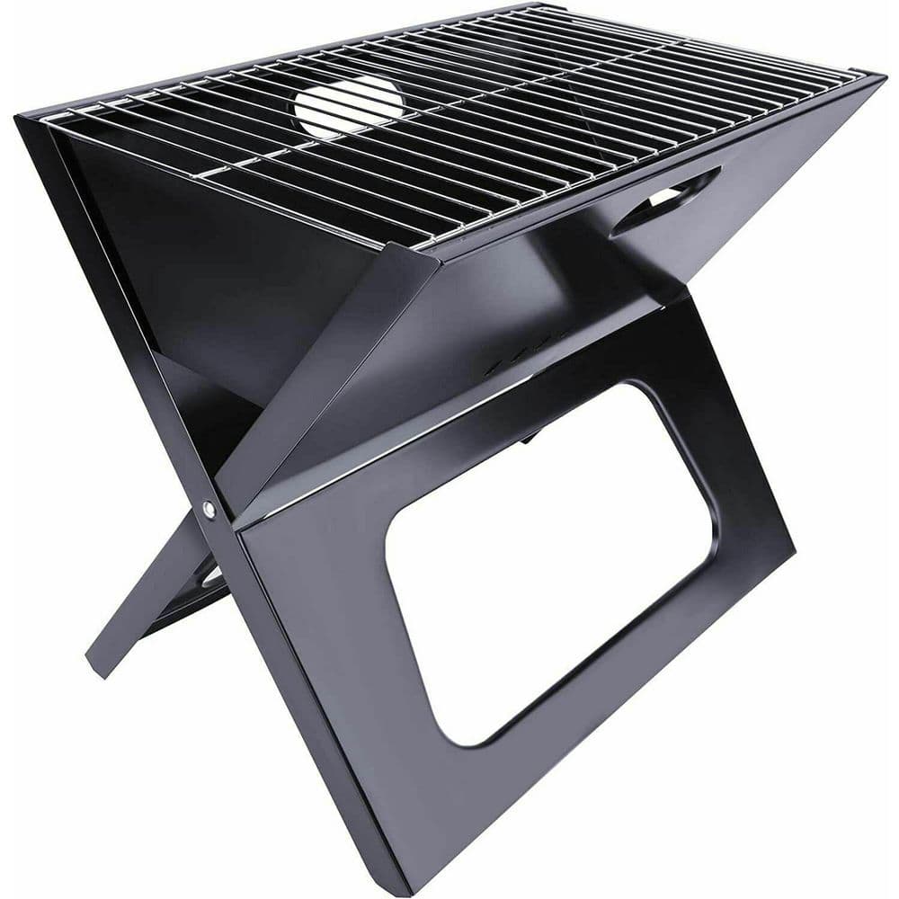 Portable Charcoal Barbecue Grill Folding Grill Notebook Detachable Collapsible Mini Tabletop Camping Grill in Black