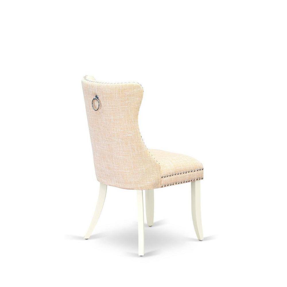 Linen White Round Drop Leaf Dining Table Set with Beige Upholstered Chairs