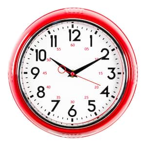 kieragrace KG Retro Wall Clock with Chrome Bezel and Convex Glass Lens - Red, 9.75", 4-Pack
