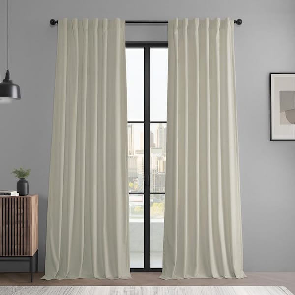 Off-White Basic Deluxe Velvet 50 in. W x 96 in. L Rod Pocket Room Darkening Curtain Pair (2 Panels)