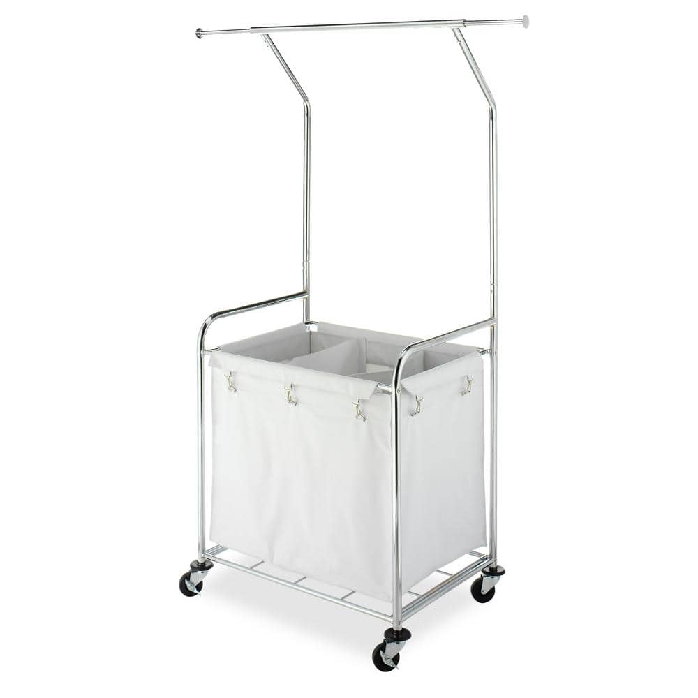 Commercial Laundry Center White Chromed Steel Frame 3Bin Laundry