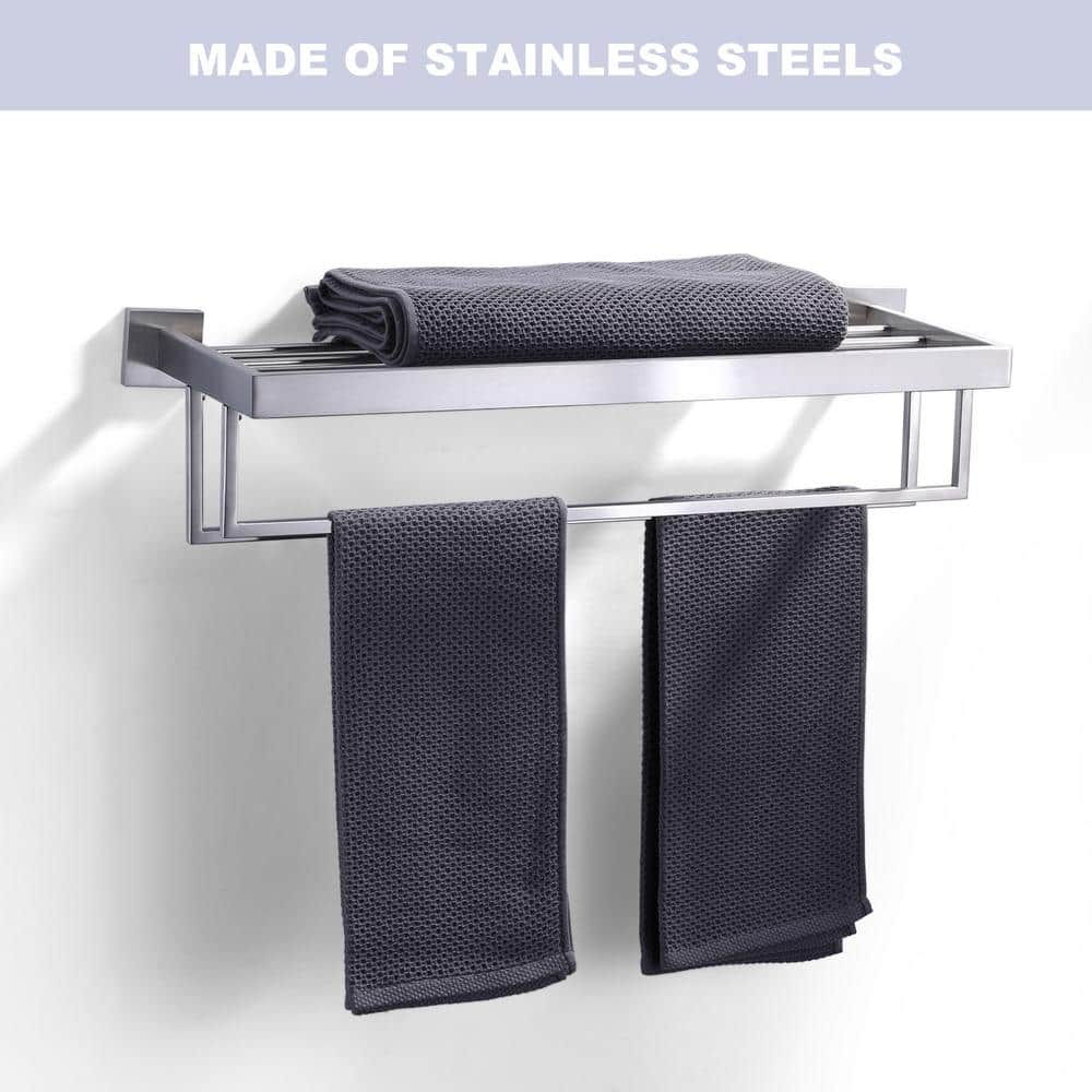 Brushed Nickel Wall Mounted Towel Rack with Shelf