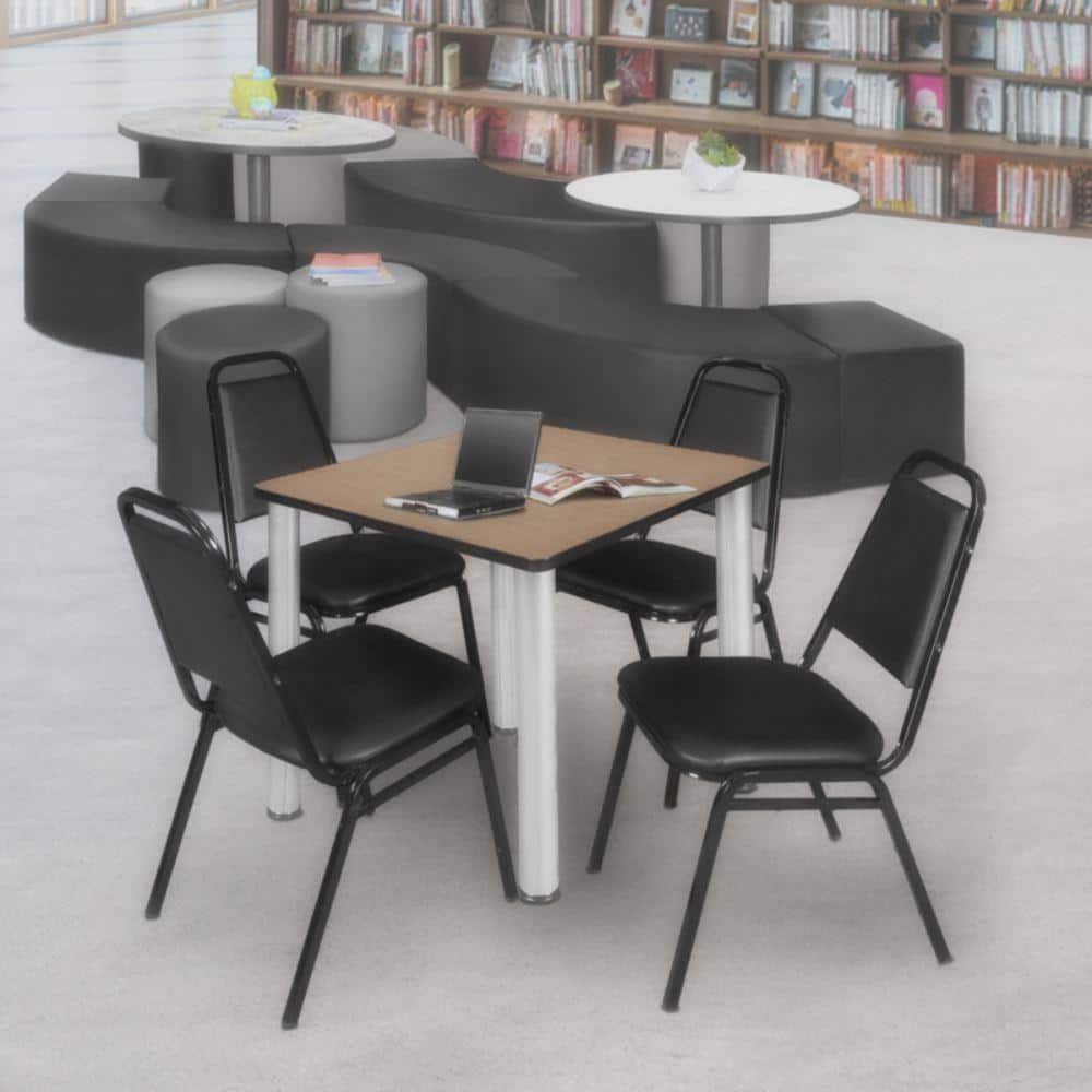 Kee 30 in. Small Square Noble Oak Breakroom Table Desk with Chrome Legs