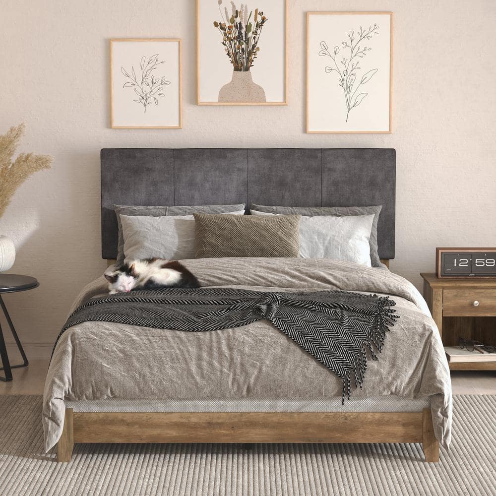 Darsh Knotty Oak Upholstered Queen Panel Bed with Headboard -  GALANO, SH-KPF1070VGUSA