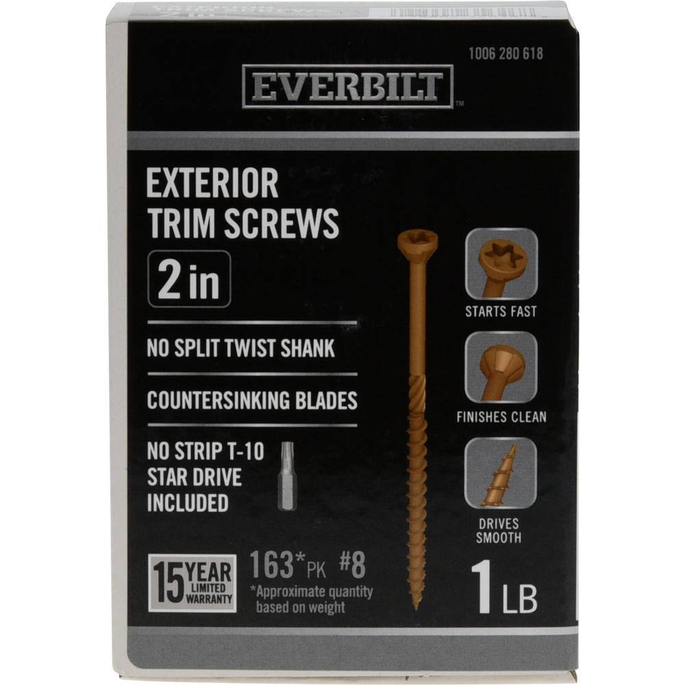 Everbilt 8 x 2 in. Star Drive Trim Head Exterior Wood Screws 1 lb.Box