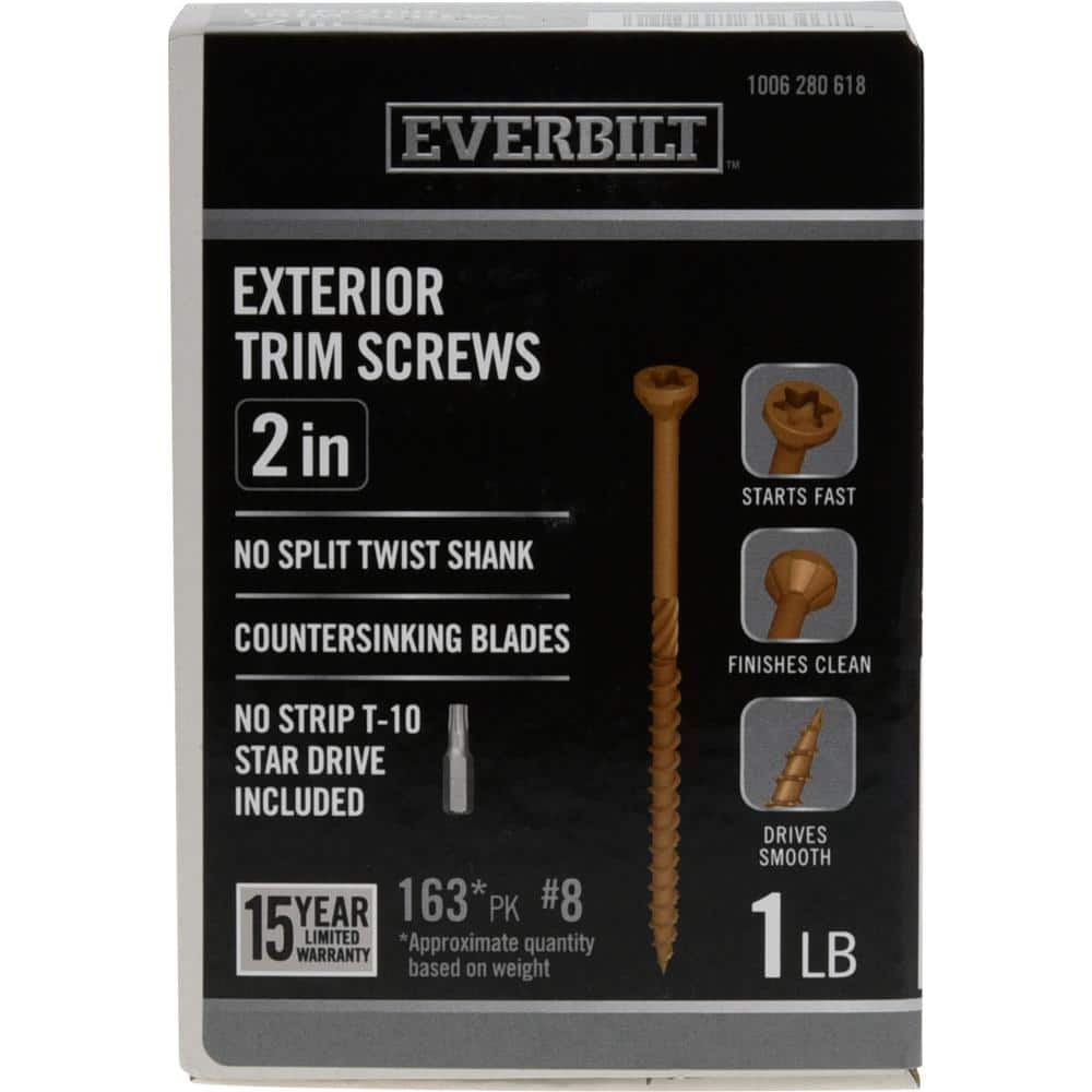 Everbilt #8 x 2 in. Star Drive Trim Head Exterior Wood Screws 1 lb.-Box ...
