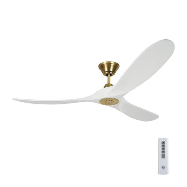 Generation Lighting Maverick 60 in. Modern Indoor/Outdoor Burnished Brass Ceiling Fan with White Blades, DC Motor and 6-Speed Remote Control