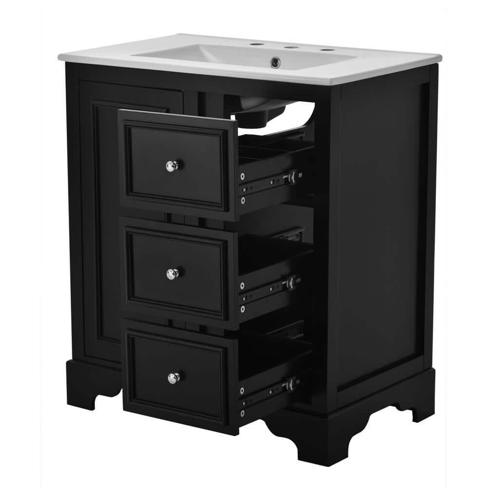 Netted 30 in. Single Sink Freestanding Bath Vanity in Black with White Carr
