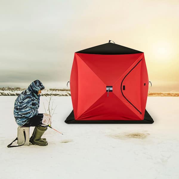 Pop-Up Ice Fishing Tent 2 to 3 Person Portable Ice Shelter with Waterproof Oxford Fabric for Winter Fishing, Black