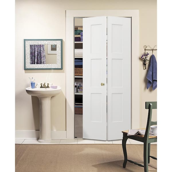 30 in. x 80 in. 3 Panel Birkdale Primed Smooth Hollow Core Molded Composite Interior Closet Bi-fold Door