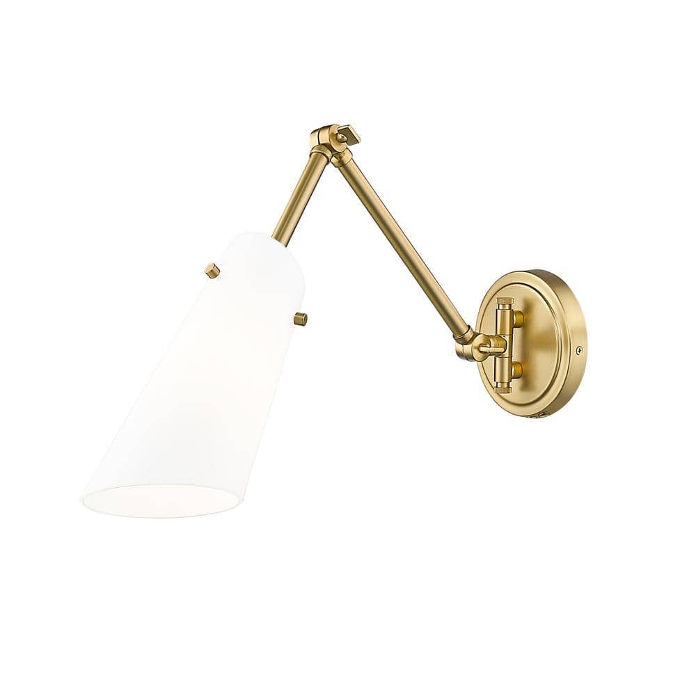 Julia 5.25 in. 1-Light Modern Gold Wall Sconce with Opal Glass Shade and No
