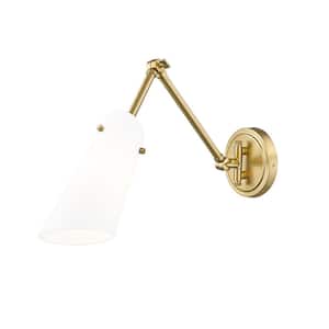 Julia 5.25 in. 1-Light Modern Gold Wall Sconce with Opal Glass Shade and No Bulb Included