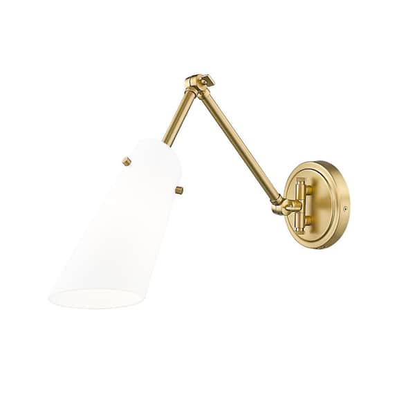 Unbranded Julia 5.25 in. 1-Light Modern Gold Wall Sconce with Opal Glass Shade and No Bulb Included