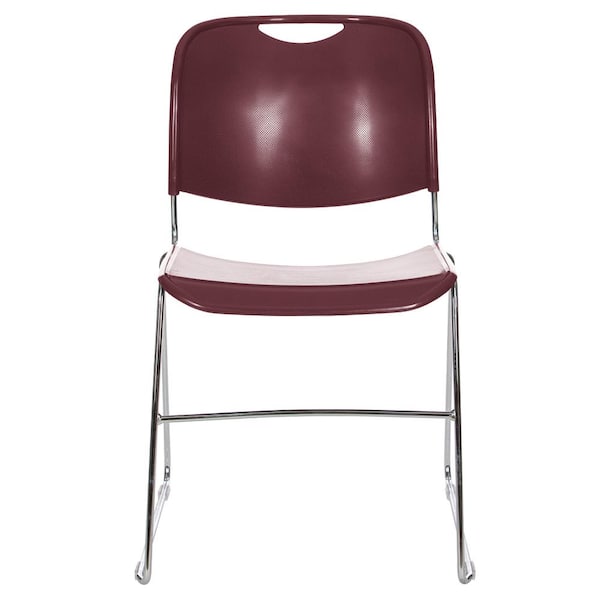 HAMPDEN FURNISHINGS Naomi Premium Plastic Stackable Ergonomic Stack Chair in Wine/Chrome Frame Pack of 2