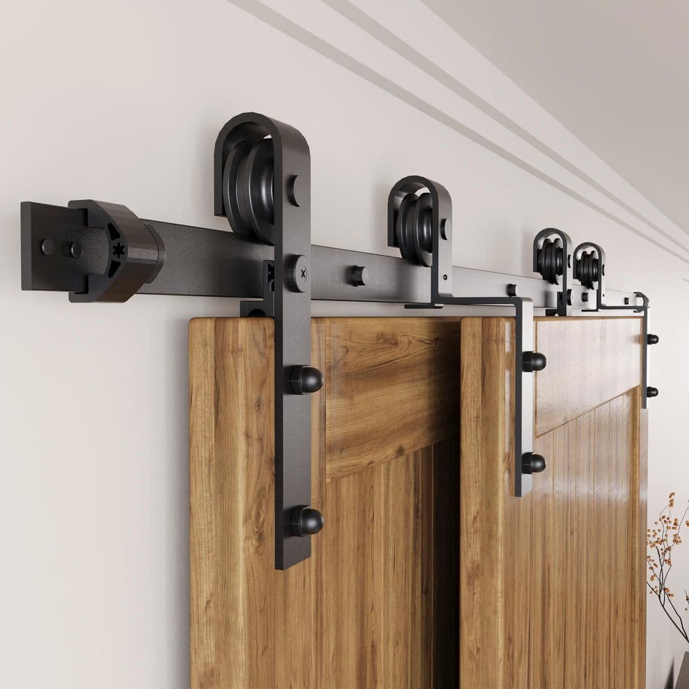 Rustic Black Double Bypass Sliding Barn Door Hardware Kit