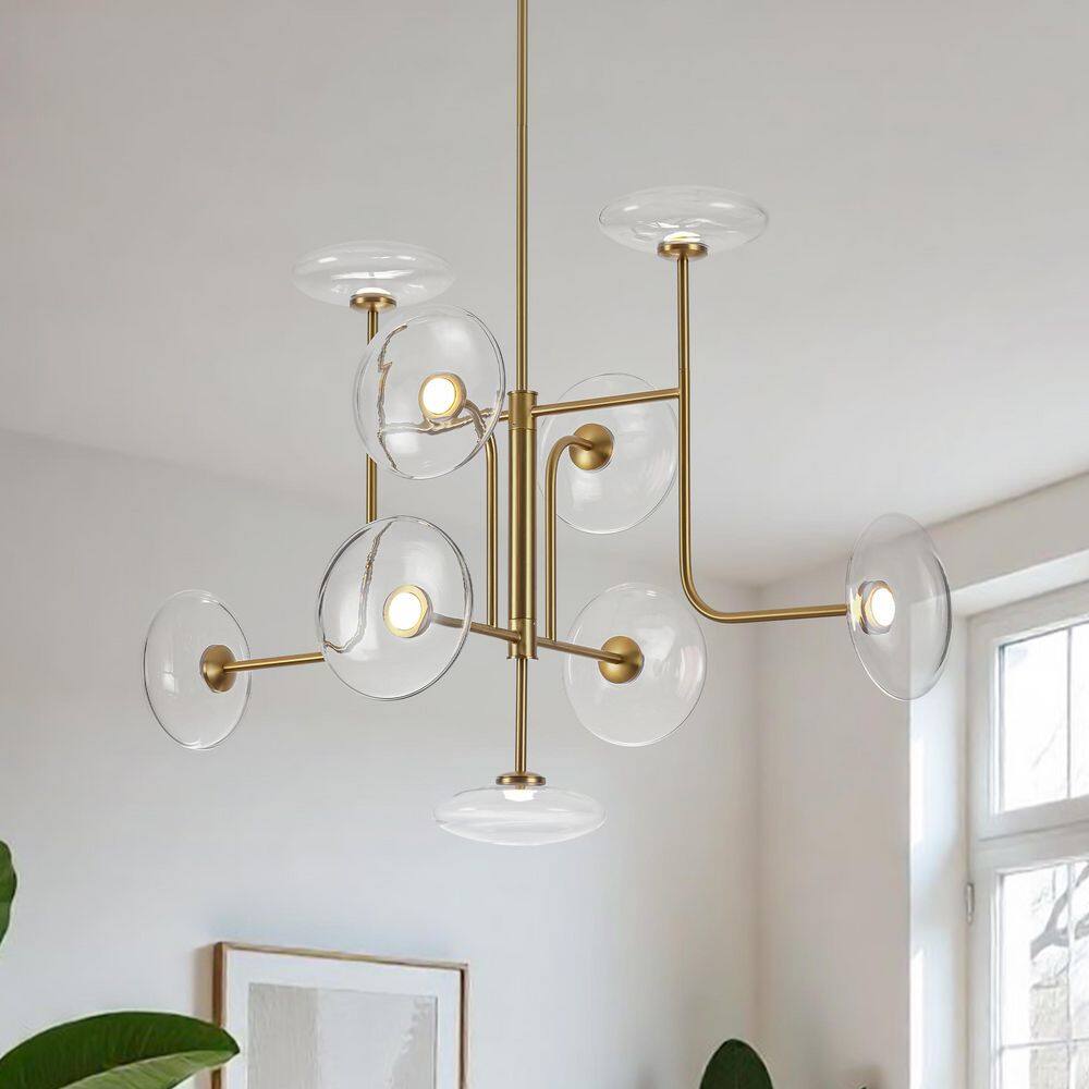Toluo 9-Light 43.3 in. W Brushed Gold Integrated LED Chandelier with Saucer Glass Shade Modern Sputnik Living Room Light price history on PriceWatchPro