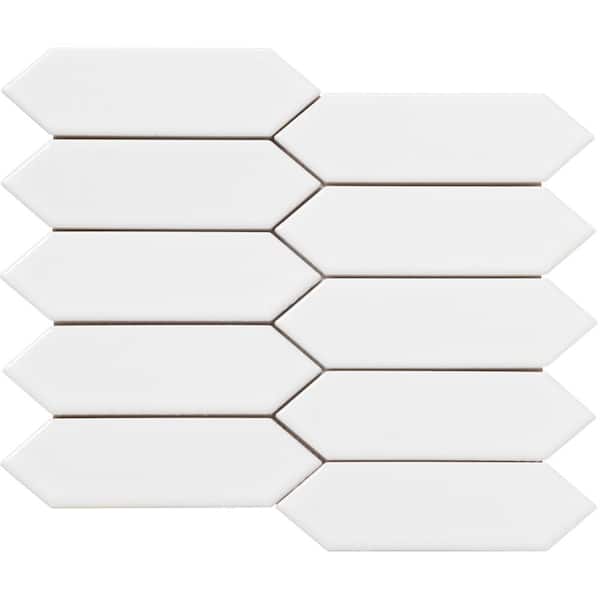 EMSER TILE Elixir White Glossy 8.46 in. x 9.76 in. x 8mm Porcelain Mesh-Mounted Mosaic Tile (0.57 sq. ft.)