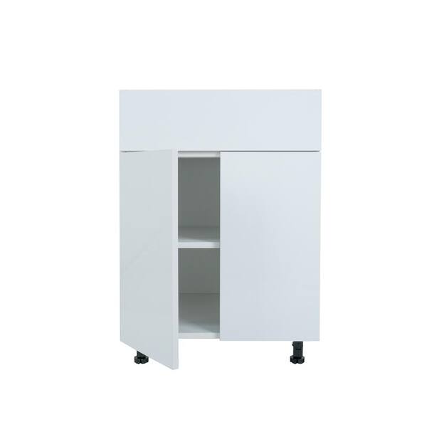 Cambridge Radiance 27 in. W x 24 in. D x 34.5 in. H Ready to Assemble Slab Base Kitchen Cabinet in White Gloss