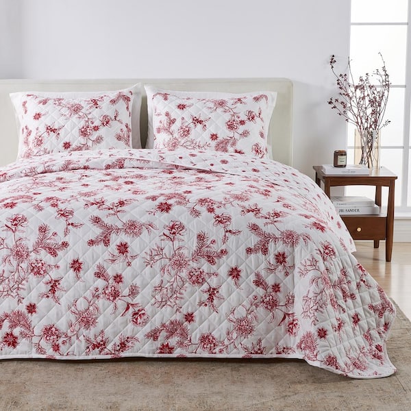 FRESHFOLDS Jolly Floral Cheerful Colorful Christmas 3 Piece Microfiber Polyester Quilt Set, Full / Queen