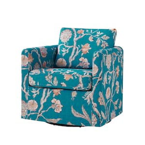Benjamin Teal Modern Slipcovered Upholstered Swivel Chair