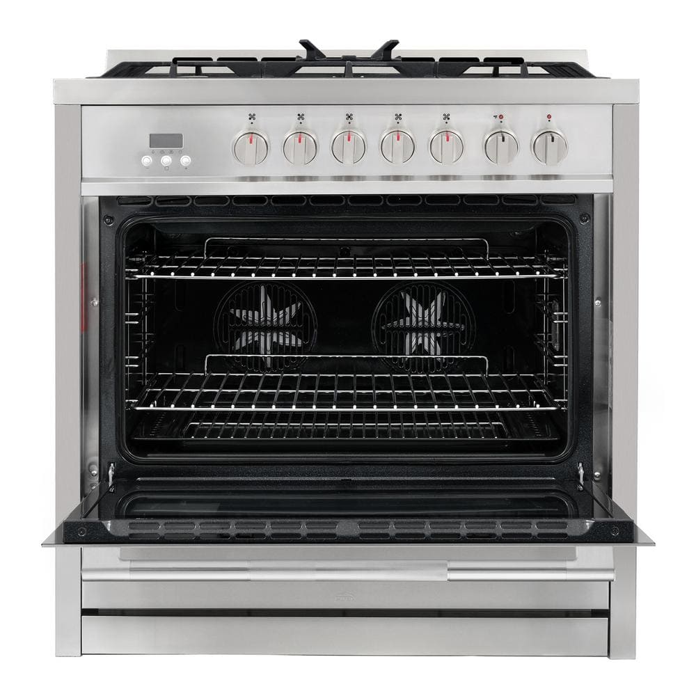 36-Inch Stainless Steel Dual Fuel Convection Range with 5 Burners