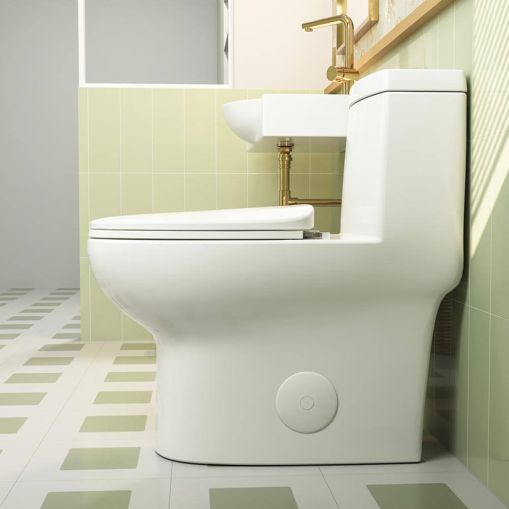 Ally White and Gold Ceramic Dual Flush Elongated Toilet