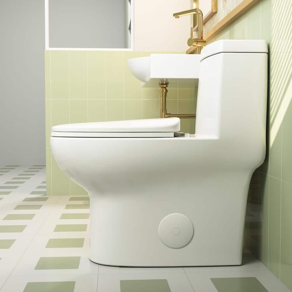 Ally White and Gold Ceramic Dual Flush Elongated Toilet