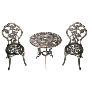 Bistro Set 3-Piece Bronze Roses 1-Table/2 Chairs