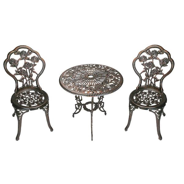 HI-LINE GIFT LTD. Bistro Set 3-Piece Bronze Roses 1-Table/2 Chairs