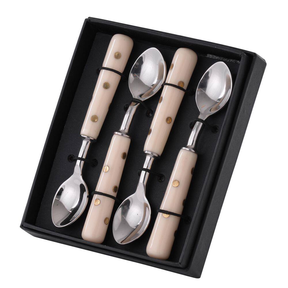 Alice Silver and Beige Resin Handle Coffee Spoons Set of 4