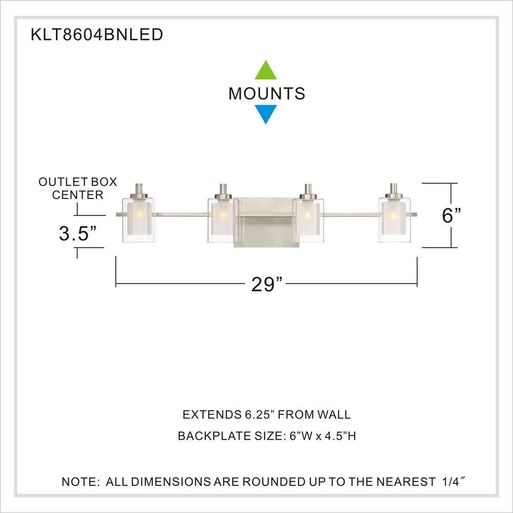 Kolt 29" Brushed Nickel Vanity Light with Frosted Glass Shades