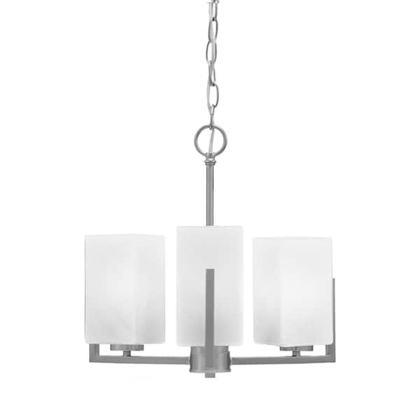 Unbranded Cottonwood 13 in. 3 Light Graphite Chandelier with 3.5 in. Square White Marble Glass Shade, No Bulbs Included