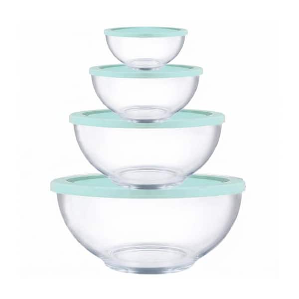 4 Piece Glass Mixing Bowl Set with Airtight Lids Heat Resistant Nesting Kitchen Baking Storage Microwave Safe