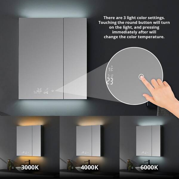 Lexora Savera 36 in. W x 32 in. H Recessed or Surface-Mount LED Mirror Medicine Cabinet with Defogger