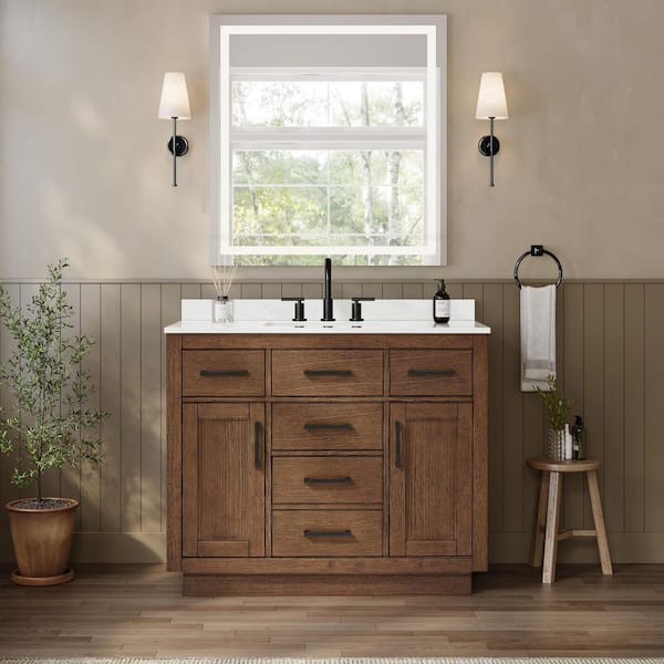 Beckett TK 42 in. Single Freestanding Dark Oak with Matte Black Trim Bath Vanity with Giotto Quartz Top