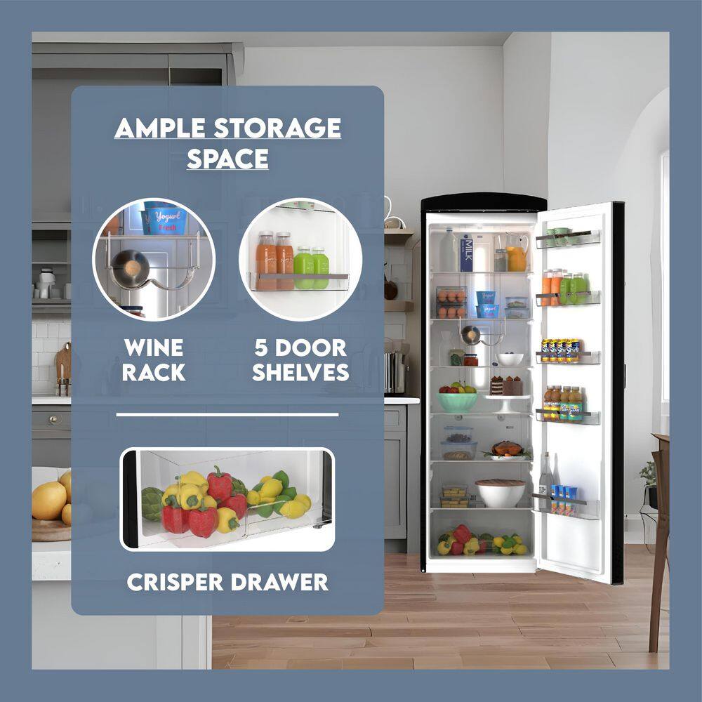 Black Retro Single Door Refrigerator with Frost Free Technology