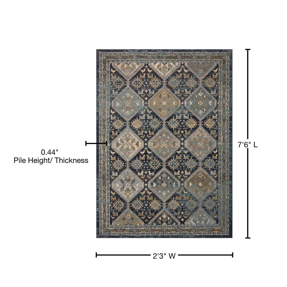 Oriental Reversible Navy Blue Synthetic Runner Rug 27"x90"